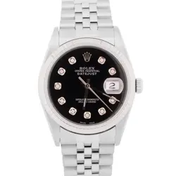 ROLEX DATEJUST 36MM BLACK DIAMOND STAINLESS STEEL JUBILEE 18K GOLD FLUTED 16220
