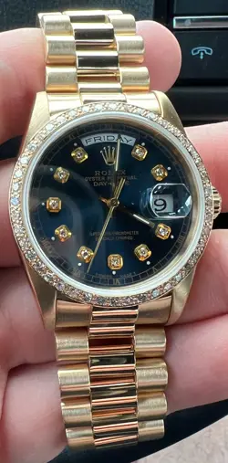 ROLEX 18K GOLD OYSTER PERPETUAL PRESIDENT 18238 36MM QUICKSET BLUE DIAMOND DIAL