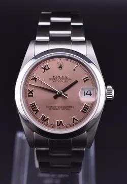ROLEX DATEJUST 31MM STAINLESS STEEL PINK ROMAN DIAL & SMOOTH BEZEL - 78240