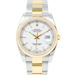 ROLEX DATEJUST 36 116233 GOLD & STEEL WHITE OYSTER - PRE-OWNED