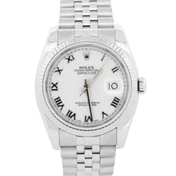 ROLEX DATEJUST WHITE ROMAN 36MM 18K WHITE GOLD FLUTED STEEL JUBILEE 116234 WATCH