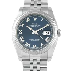 ROLEX DATEJUST 36 BLUE ROMAN DIAL STEEL AND WHITE GOLD JUBILEE WATCH 116234