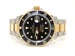 1984 ROLEX 18K TT MEN'S BLACK SUBMARINER 40MM 16803 GOLD & STEEL WATCH #WI437