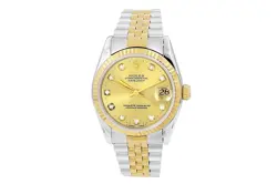 Rolex 31mm Datejust 18K Gold/Steel Two Tone Watch 68273 Champagne Diamonds 1995