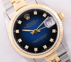 ROLEX DATEJUST 31MM 68273 JUBILEE 18K FLUTED BEZEL BLUE VIGNETTE DIAMOND DIAL
