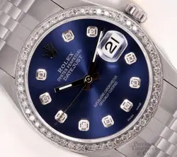 ROLEX DATEJUST 36MM STAINLESS STEEL JUBILEE NAVY BLUE DIAMOND DIAL DIAMOND BEZEL