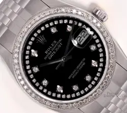ROLEX DATEJUST 36MM STAINLESS STEEL JUBILEE DIAMOND BEZEL BLACK STRING DIAMOND