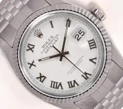 ROLEX DATEJUST 36MM STAINLESS STEEL JUBILEE 18K FLUTED BEZEL WHITE ROMAN DIAL