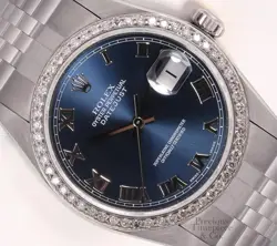 ROLEX DATEJUST 36MM STAINLESS STEEL JUBILEE NAVY BLUE ROMAN DIAL DIAMOND BEZEL