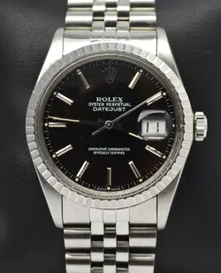 VINTAGE 1986 ROLEX STAINLESS DATEJUST MANS WATCH REF 16030 BLACK DIAL