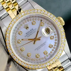 ROLEX MENS DATEJUST GOLD & STAINLESS STEEL WHITE DIAL DIAMOND BEZEL 36MM WATCH