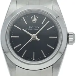 ROLEX OYSTER PERPETUAL LADIES WATCH 76080(A) STAINLESS STEEL WOMENWATCH BLAC...
