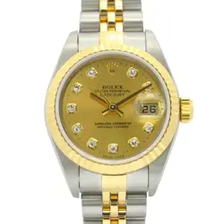 ROLEX DATEJUST 10P DIAMOND P-SERIES K18YG SS LADIES GOLD CH/NP 79173G #MM048
