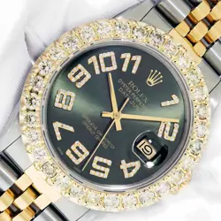ROLEX DATEJUST 2-TONE QS GREEN DIAMON DIAL YELLOW GOLD DIAMOND BEZEL MENS WATCH