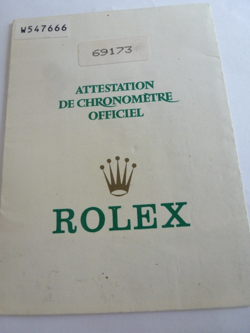 100% ORIGINAL ROLEX REFERENCE 69173 WARRANTY PAPER FROM   1996  SERIE W