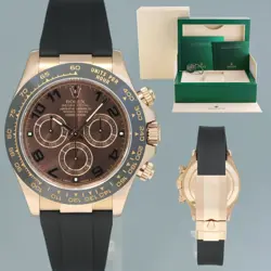 MINT ROLEX DAYTONA CHOCOLATE ARABIC CERAMIC 116515 ROSE GOLD RUBBER WATCH BOX