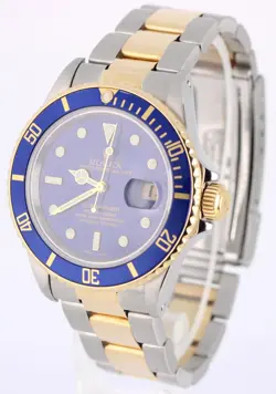 VINTAGE Rolex Submariner Date Two-Tone 18K Gold Steel Blue 40mm 16803 Watch