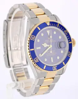 VINTAGE Rolex Submariner Date Two-Tone 18K Gold Steel Blue 40mm 16803 Watch