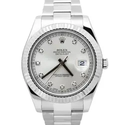 ROLEX DATEJUST II SILVER DIAMOND 41MM STAINLESS STEEL 18K FLUTED 116334 WATCH
