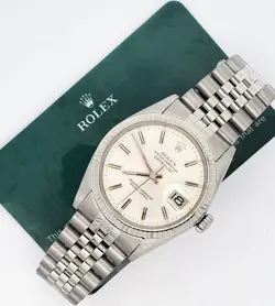 ROLEX DATEJUST 36MM WHITE GOLD FLUTED BEZEL STEEL JUBILEE 16014 SERVICE PAPERS