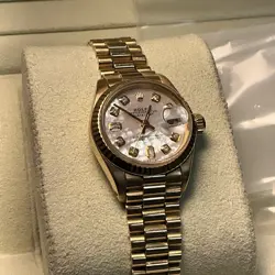 LADIES PRESIDENT 26 MM  ROLEX 18 K GOLD MOP DIAMOND DIAL WITH BOX & PAPERS