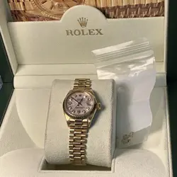 LADIES PRESIDENT 26 MM  ROLEX 18 K GOLD MOP DIAMOND DIAL WITH BOX & PAPERS