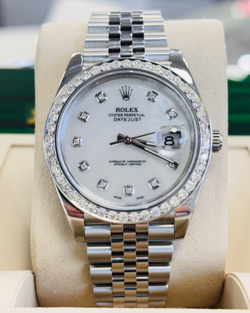 ROLEX DATE-JUST 126300 JUBILEE CUSTOM 3.25CT DIAMOND BEZEL DIAMOND MOP DIAL