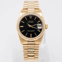 ROLEX DATEJUST 31, 68278, YELLOW GOLD, BLACK DIAL, PRESIDENT BRACELET, BOX & ...
