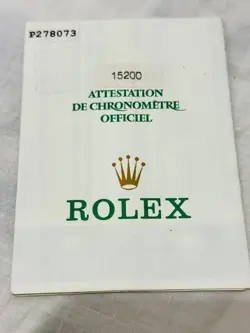 100% ORIGINAL ROLEX REFERENCE 15200 WARRANTY PAPER FROM  2001 SERIE F