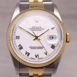 VINTAGE 1995 ROLEX DATEJUST 16233 MENS 18K & STEEL AUTOMATIC WATCH W BOX PAPERS