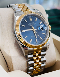 ROLEX DATEJUST 116233 BLUE DIAL 18K YELLOW GOLD AND STEEL JUBILEE BAND BOX/PAPER
