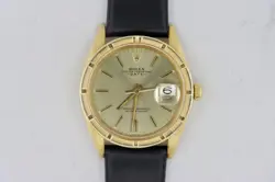 ROLEX DATE 1501 SILVER STICK DIAL 18K YELLOW GOLD 34MM LEATHER STRAP CIRCA 1968