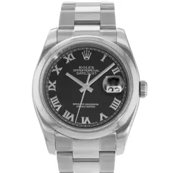 ROLEX DATEJUST 36 116200 BLACK ROMAN STEEL OYSTER AUTOMATIC MENS WATCH 2008