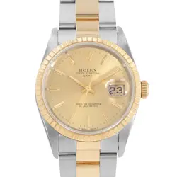 ROLEX OYSTER PERPETUAL DATE 34 15223 STEEL YELLOW GOLD OYSTER MENS WATCH 1990