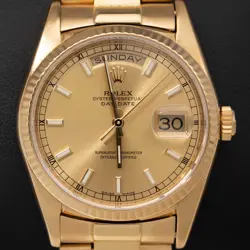 PRESIDENTIAL ROLEX DAY-DATE 18238 FLUTED BEZEL WATCH 36MM CHAMPAGNE 18K GOLD