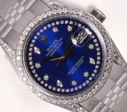ROLEX DATEJUST S/STEEL 36MM-BLUE DIAMOND STRING DIAL-DIAMOND LUGS-DIAMOND BEZEL