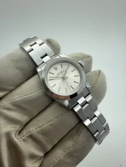 1990 ROLEX OYSTER PERPETUAL SILVER DIAL 26MM AUTOMATIC STEEL LADIES WATCH 67180