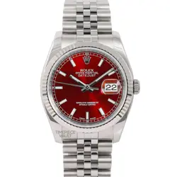 ROLEX DATEJUST 116234 S/STEEL 36MM JUBILEE WATCH RED INDEX DIAL 18K FLUTED BEZEL