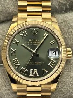 ROLEX DATEJUST 31MM OLIVE GREEN DIAMIND VI DIAL YELLOW GOLD 278278 B&P 2022