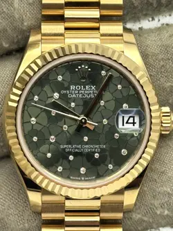 ROLEX DATEJUST 31MM GREEN FLORAL DIAMOND DIAL YELLOW GOLD 278278 B&P 2024