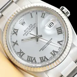 MENS ROLEX DATEJUST 16014 SILVER ROMAN 18K WHITE GOLD & STAINLESS STEEL WATCH