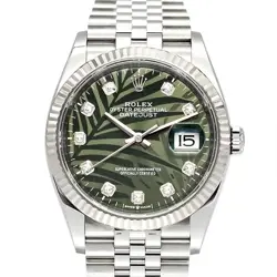 ROLEX DATEJUST 36 OLIVE GREEN PALM MOTIF 126234G 10P DIAMOND WG #001