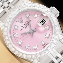ROLEX LADIES DATE PINK DIAMOND DIAL, BEZEL & LUGS 18K WHITE GOLD STEEL WATCH