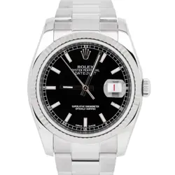ROLEX DATEJUST 36MM BLACK RED ROULETTE STAINLESS STEEL WHITE GOLD WATCH 116234