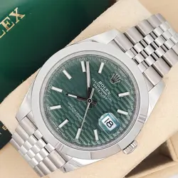 2023 GREEN MOTIF ROLEX DATEJUST 41 STEEL JUBILEE WATCH 126300 BOX PAPERS