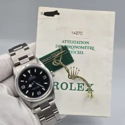 MINT PAPERS ROLEX EXPLORER I 14270 AUTOMATIC 36MM STEEL BLACK DIAL WATCH