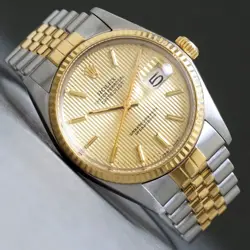 STUNNING 1978 ROLEX DATEJUST 16013 18K GOLD/STEEL 36MM TAPESTRY DIAL WATCH XLNT!