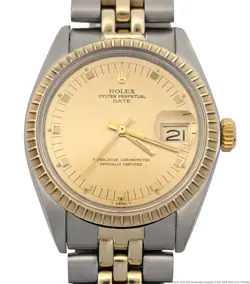 GENUINE VINTAGE ROLEX 14K GOLD SS PYRAMID MARKER MENS DATE JUBILEE WRIST WATCH