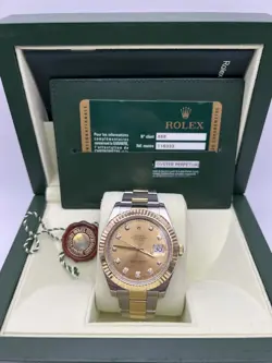 ROLEX DATEJUST II 41MM 116333 18K GOLD FLUTED CHAMPAGNE DIAMOND DIAL BOX PAPERS