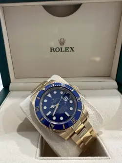 ROLEX MSUBMARINER 116618LB 18K YELLOW GOLD BLUE CERAMIC BEZEL 40mm